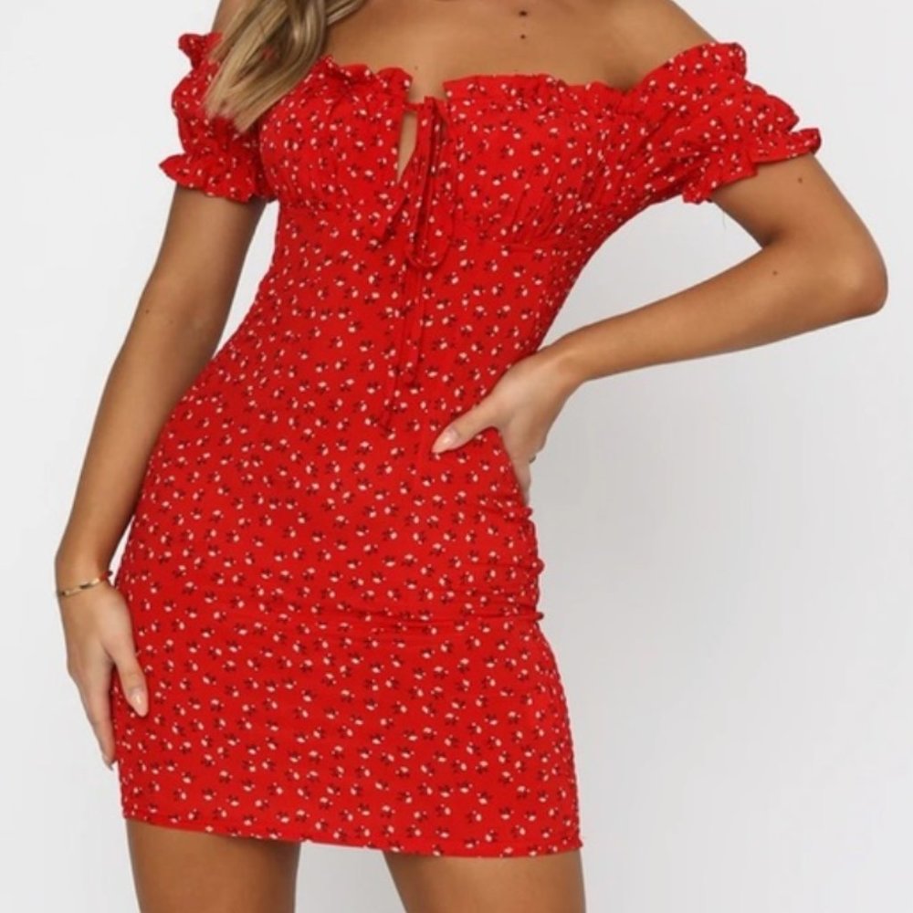 White Fox | Force Of Nature Mini Dress Red Print XS